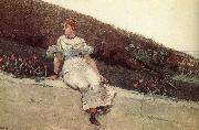 Winslow Homer A woman sitting on a park wall china oil painting reproduction